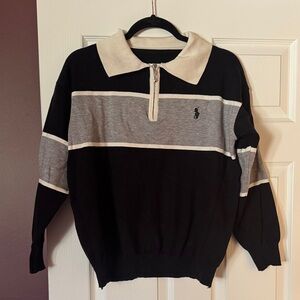 Black and Gray Sweater with Cream Accents